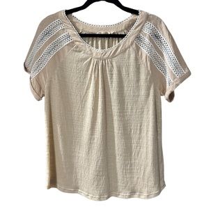 Soft Surroundings Womens Tan Beige Lace Short Sleeve Blouse M Medium